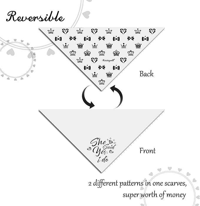 Engagement Gift for Couples Dog Bandana 1 Pack 2 Pattern Reversible, She Said Yes Dog Bandanas,Wedding Party Triangle Scarf for Medium to Extra Large Breed Dogs(X-Large)