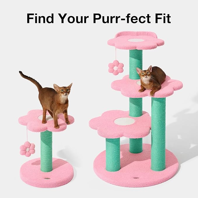 VETRESKA 39.8" Cat Tree Multi-Level Cat Tower with Platform, Sisal Scratching Posts with Hanging Blossom Toy, Indoor Cats Furniture Activity Center for Large Cats Kittens, Pink Flora