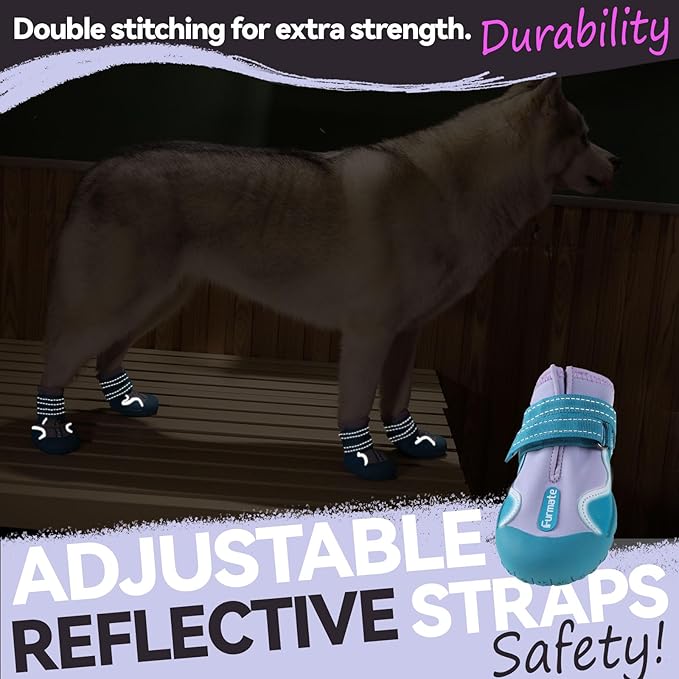 Dog Shoes for Large Small Medium Dogs,Dog Booties for Indoor Hardfloors Anti-Slip,Reflective Strip Waterproof Dog Boots & Paw Protectors for Outdoor Walking Hot Pavement,Winter Snow (Purple-2)