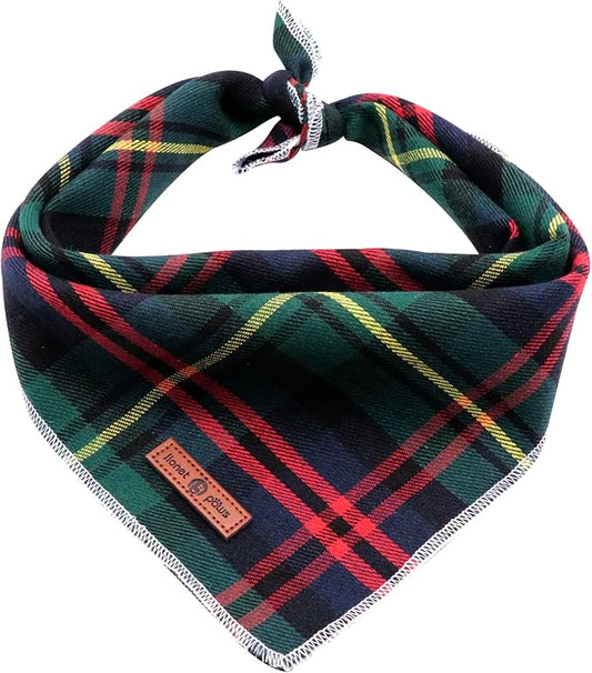 Lionet Paws Christmas Dog Bandana Washable Cotton Handkerchief Scarf Triangle Green Bandanas for Medium Large Dogs Girl Boy