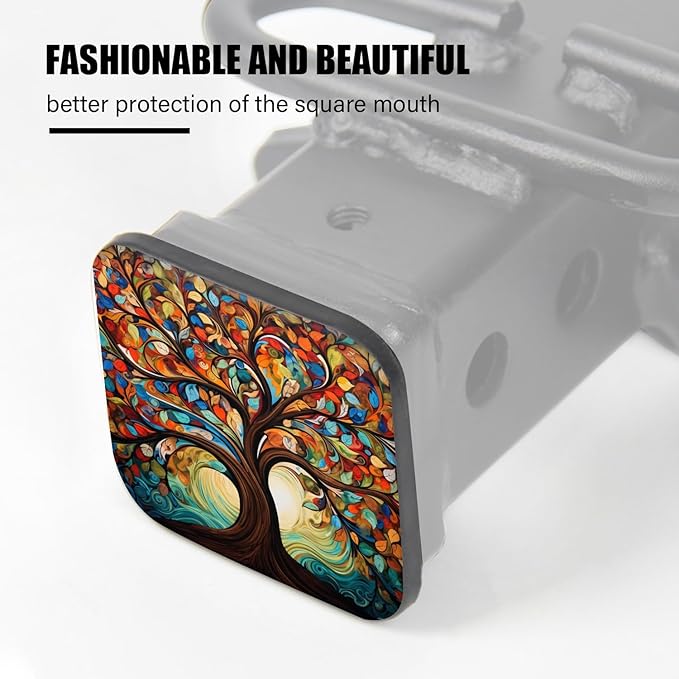 Hitch Cover Fits for 2-Inch Hitch,Tree of Life with Many Leaves and Swirls Rubber Trailer Hitch Cover Tube Plug Insert,Car Exterior Accessories, Receiver Tube Hitch Plug