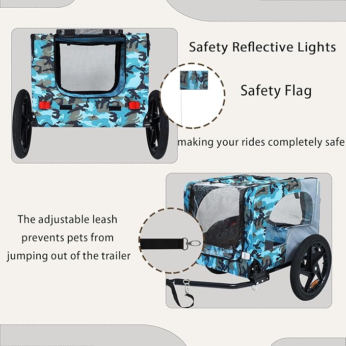 Collapsible Dog Bike Trailer for Small & Medium Pets - 16" All-Terrain Wheels, Universal Hitch, Quick Release & Non-Slip Floor - Internal Leash, Bicycle Accessories