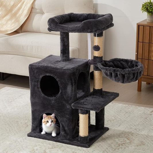 Multi-Level Cat Tree Tower for Large Cats with Scratching Posts, Condos, Perch, Hammocks & Toys, Cat Jungle Gym for Indoor Cats, Ideal for Multi-Cat Households, Dark Grey
