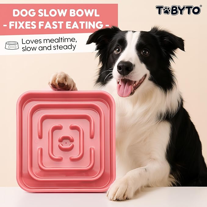 TOBYTO Slow Feeder Dog Bowls for Large Medium Breed, Anti-Choking Pet Slow Feeding Food Bowl, Non Slip Maze Puzzle Dog Feeder Bowl Prevent Bloating,Pink