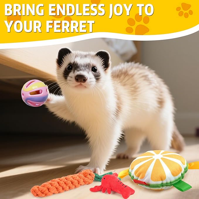 15 Pack Ferret Chew Toys and Accessories Ferret Bell Balls Squeaky Teething Pet Toys Ferret Plushies Sound Toy for Interactive Pet Ferret Cat Dog Small Animal