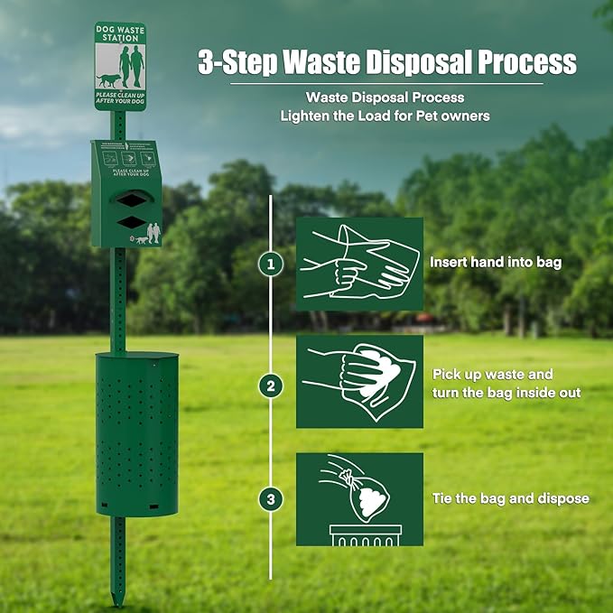 Dog Waste Station - Durable Dog Poop Trash Can Outside with 10-Gallon Capacity, Poop Bag Dispenser, and Convenient Lid, Pet Waste Station for Easy Clean-Up in Parks, Yards, and Public Spaces