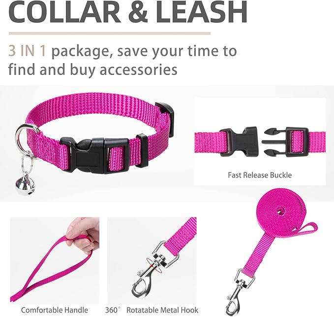 PUPTECK Adjustable Dog Harness Collar and Leash Set Step in No Pull Pet Harness for Small Medium Dogs Puppy and Cats Outdoor Walking Running, Soft Mesh Padded Reflective Vest Harnesses, Solid Pink XS