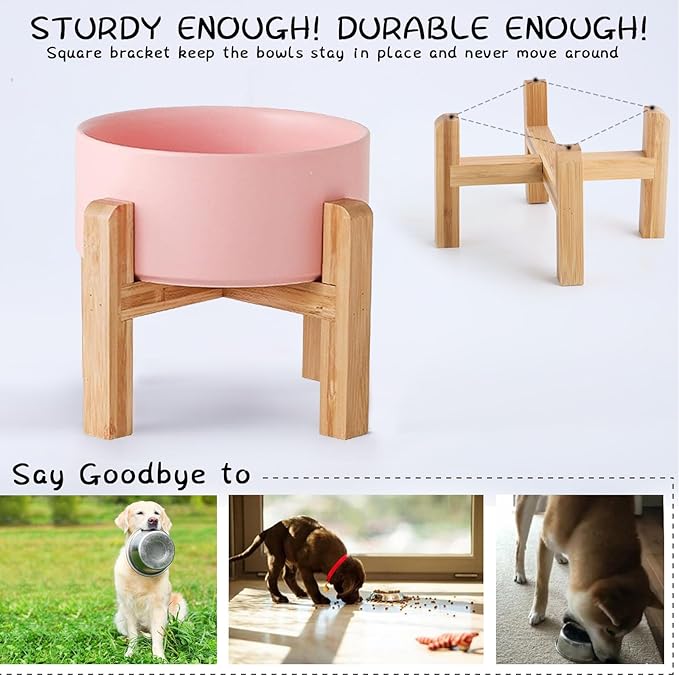 Petygooing Pink Elevated/Raised Ceramic Dog Bowl for Medium and Large Breeds, Dog Food Water Dish with Stand,Pet Feeding Bowl with Anti Slip Rubber Large Dogs(1800ml 7.6 Cups)