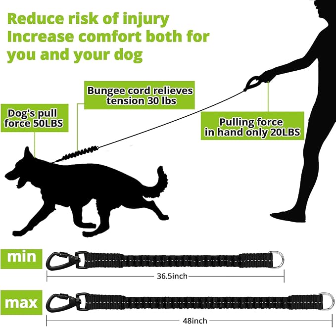 Rope Dog Leash 6 FT: Heavy Duty Leashes with Swivel Lockable Hook Reflective Threads Bungee and Padded Handle - Dog Lead for Large Small Medium Dogs Outside Walking Hiking Green
