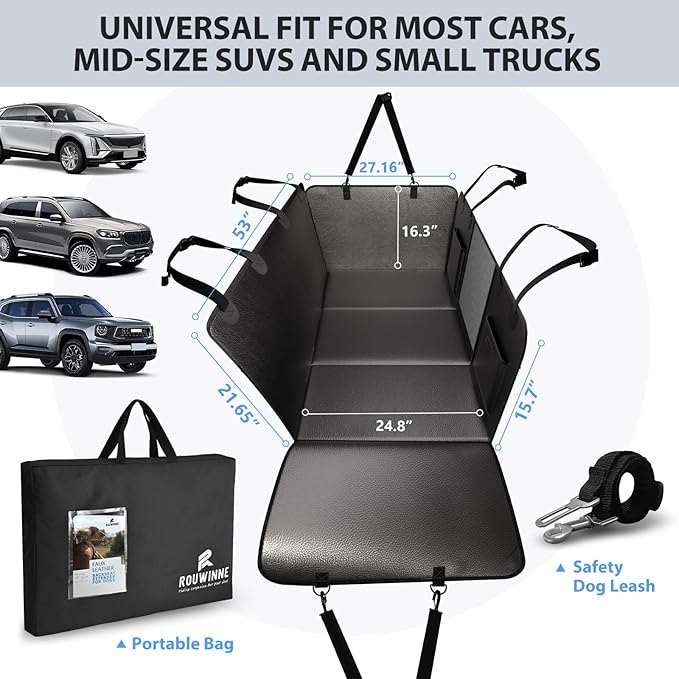 Back Seat Extender for Dogs-Upgraded PU Leather, Hard Bottom Dog Car Seat Cover for Back Seat, Anti-Scratch Backseat Extender for Dogs,Waterproof Dog Hammock for Car, SUV, 420lbs
