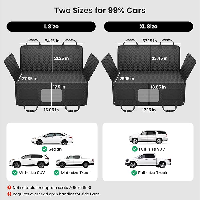 REEVAA Dog Car Seat Cover for Back Seat, Hard Bottom Dog Hammock, Pet Bed Extender for 2-4 Large/Medium Dogs, Waterproof Seat Protector, Universal L Size Fits for SUV Medium Truck, Black