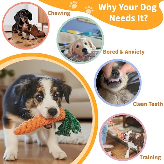 Dog Rope Toy, 8 Pack Cotton Chew Rope Toys for Dogs, Puppy Chew Toys for Teething & Boredom Relief, Tug of War Dog Toy for Small Breed Puppies