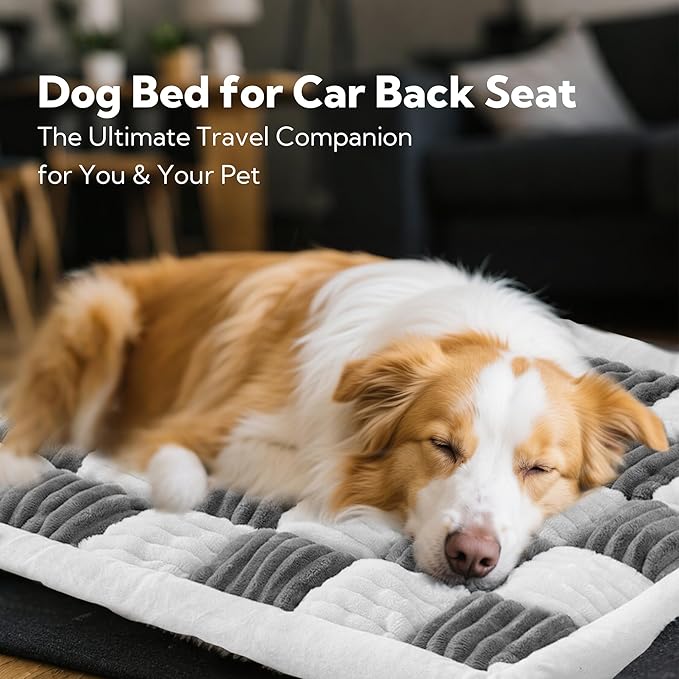 Soulbond Backseat Pet Bed Mat,Dog Bed for Car,Fuzzy Dog Seat Cover for Car Back Seat, Non-Slip Travel Pet Mat, Fit for Backseat Extenders and Seat Covers(Gray and White)