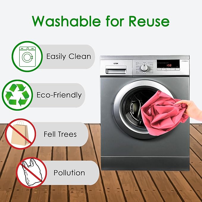 BeeGreen Watermelon Red Reusable Grocery Bags with Elastic Band Reusable Shopping Bags Bulk 50LBS X-Large Foldable-Machine Washable-Heavy Duty 10 Pieces