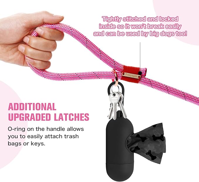 Nylon Rope Dog Leash Reflective, Handmade Braided Strong Dog Lead, Heavy Duty Rope Leash for Medium Large Dogs (5 FT - 3/5" Pink)