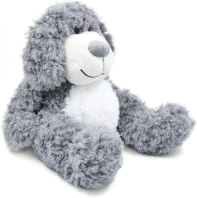 Smiling Gray Puppy Dog Stuffed Animal Plush Toys– Soft Shaggy Plush with Floppy Ears & White Belly, Cuddly Toy for Kids Boys Girls Birthday Nursery Bedtime Easter Gifts, 17.7 inches