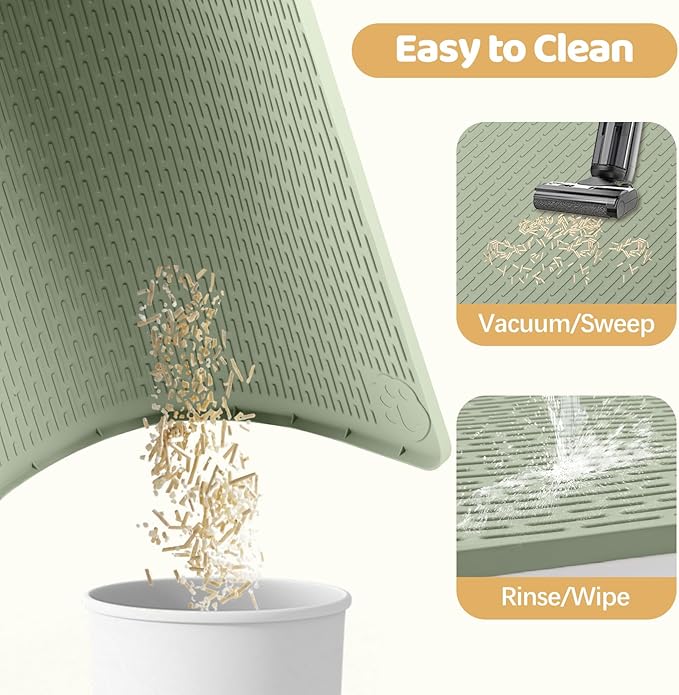 Cat Food Mat, 57" x 40" Extra Large Silicone Pet Feeding Mat with Raised Edge Pet Placemat for Food and Water Bowl Non-Slip, Easy to Clean, Floor Protection (Green)