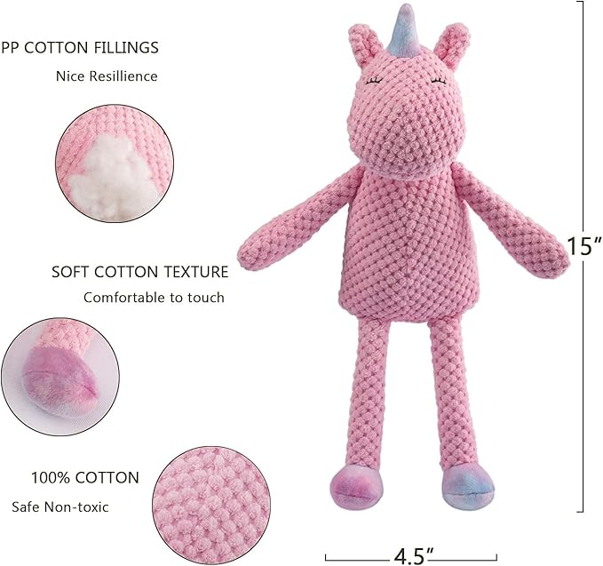 GOOLA Squeaky Dog Toys - Durable Plush Toys with Squeaker & Crinkle Paper, Unicorn Themed Pack for Puppy to Large Dogs