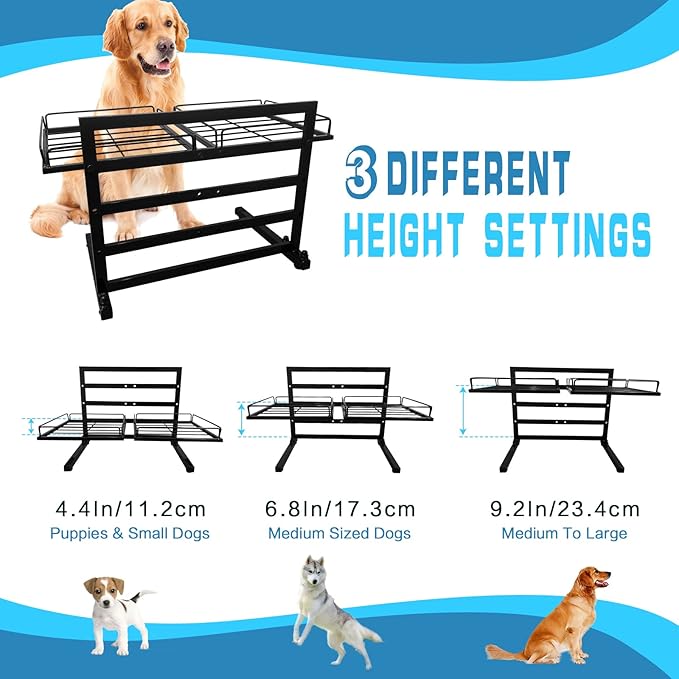 Elevated Dog Bowl Stand - Adjustable Holder with 3 Heights for Small to Large Dogs (For 2Pcs 9.8in Bowls)