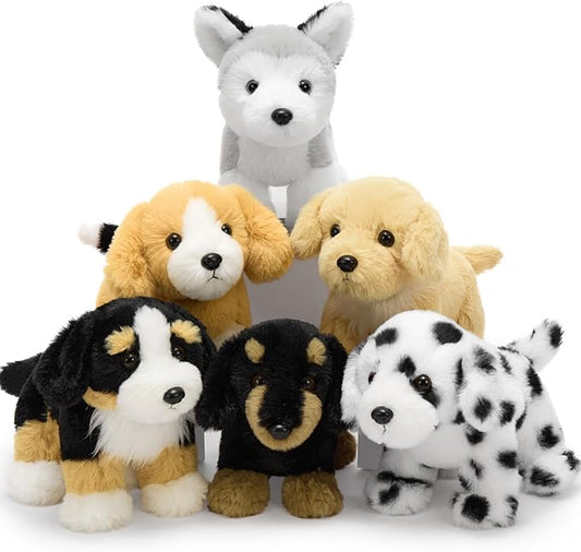 Tezituor 6 Pcs Bulk Dog Stuffed Animals, Fluffy Assorted Stuffed Puppy Plush Toys for Kids, 11" Doll Set for Dog Themed Party Favors Gift (Standing)