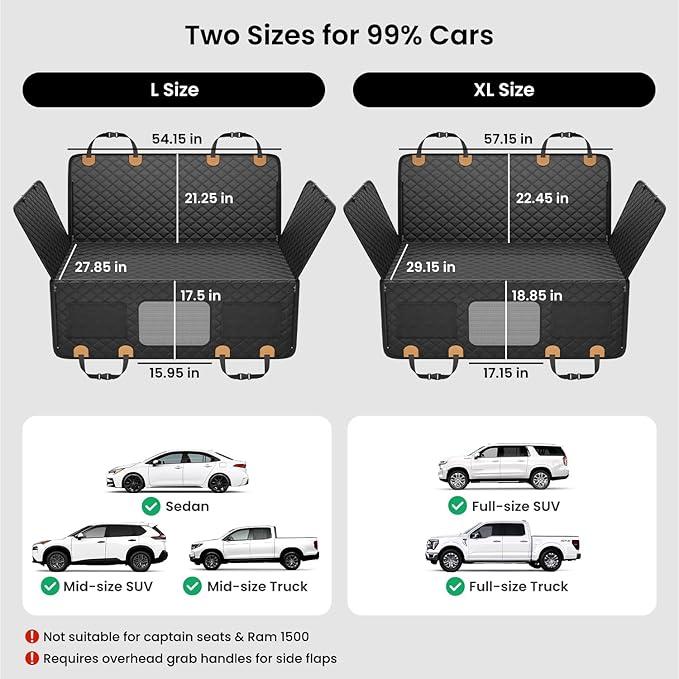 REEVAA Dog Truck Seat Cover for Back Seat, Hard Bottom Dog Hammock for Car, Pet Bed Extender for 2-4 Large Dogs, Waterproof Seat Protector, Universal XL Size Fits for Crew Cab Truck/SUV, Black+Orange