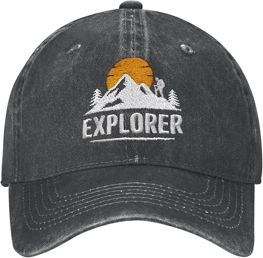 DEKIFNHG Explorer Mountain Baseball Cap for Men Women, Funny Adjustable Cotton Embroidered Dad Hat