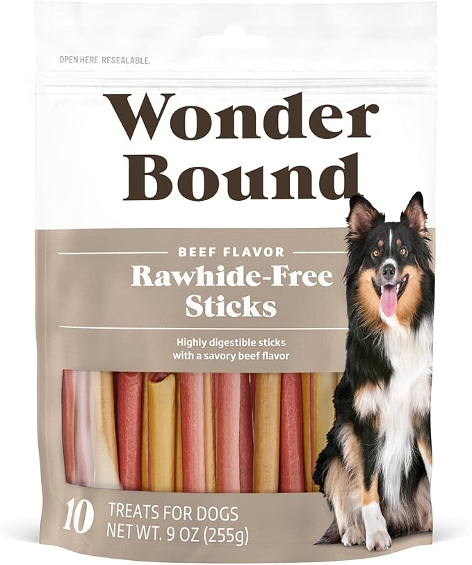 Wonder Bound Beef Flavor Dog Treat Sticks - 10 Count - Rawhide-Free, Dental Health Chews for Plaque & Tartar Control, Easy to Digest, Long-Lasting