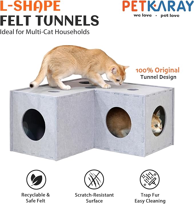 PETKARAY Cat Tunnel, Original Cat Hideaway Cave for Indoor Cats, Large Kitten Play Tubes and Tunnels, Soft Felt Cat Toy with Interactive Peek Hole