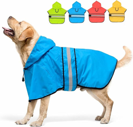 Candofly Dog Raincoat Hooded Poncho - Adjustable Waterproof Dog Rain Jacket Lightweight Reflective Dog Rain Coat Pet Slicker for Small Medium Large Dogs (Large, Sky Blue)