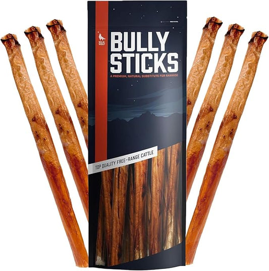 Wild Wolf 12-inch CollaBully Sticks (12 Pack) Part Bully Stick and Part Collagen Stick - Double The Flavor and Nutrients - 100% Natural Dog Chew Treat - Lab-Tested and Packed with Love in The USA