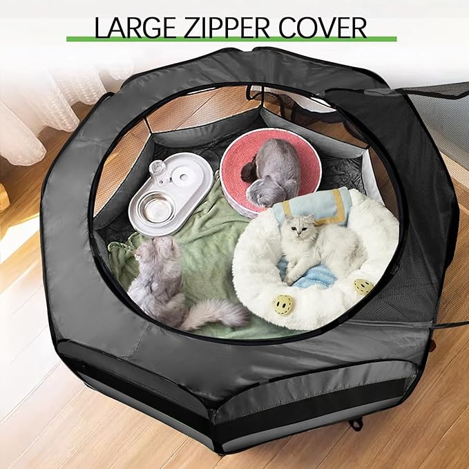 UWE Extra Large Small Animal Playpen, XL Portable Pet Playpen for Rabbit, Kitten, Guinea Pig, Hamster, Puppy – Waterproof Foldable Mesh Tent with Zipper Cover, Indoor Outdoor Use, Dark Grey