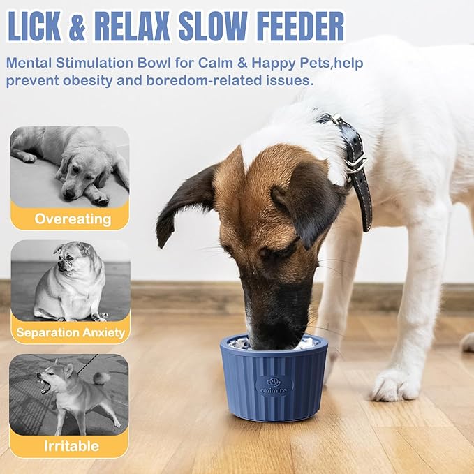Dog Lick Bowl, Anxiety Relief Dog Licking Mat Freezer Treat Dispenser, Non-Slip Anti-Choking Silicone Slow Feeder Lick Bowl for Small Medium & Large Breed Dogs, BPA Free(Deep Blue,M-L)