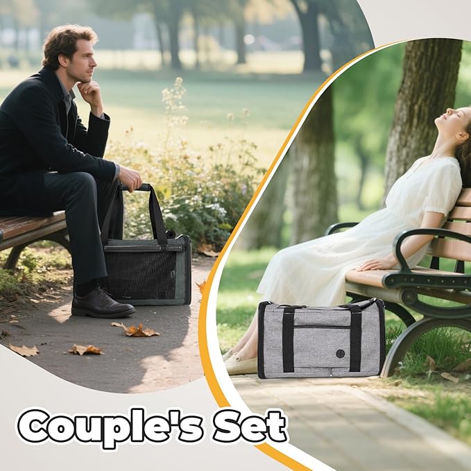 YUDODO 2 Packs 25 lbs Lightproof Soft Sided Pet Carrier for Large Cat & Small Dog Airline Approved Travel Puppy Carriers with Side Pockets & Reflective Mesh, Foldable Portable for Car Grey Green+Grey