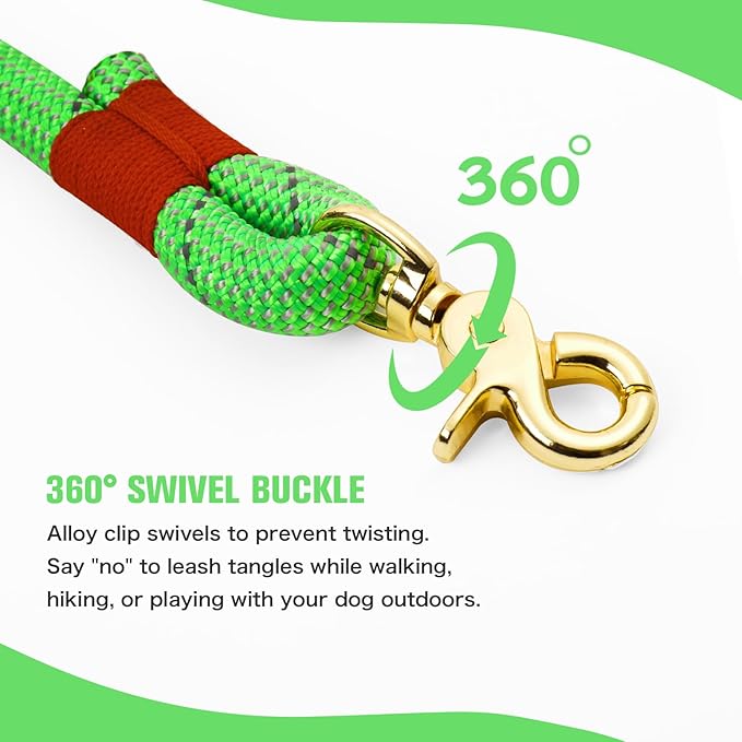 Nylon Rope Dog Leash Reflective, Handmade Braided Strong Dog Lead, Heavy Duty Rope Leash for Medium Large Dogs (5 FT - 3/5" Green)