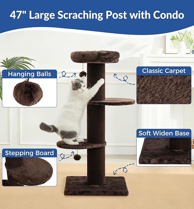 Cat Craft Cat Scratching Post with Bed Carpet Scratching Post with Perch Cat Pole for Indoor Cats Cat Tree Tower, Brown