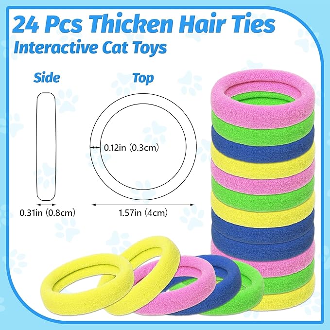 Cat Toys 24 PCS, Rubber Cat Chew Toy, Interactive Cat Toys to Kill Time, Colorful Bracelets Bands for Cat