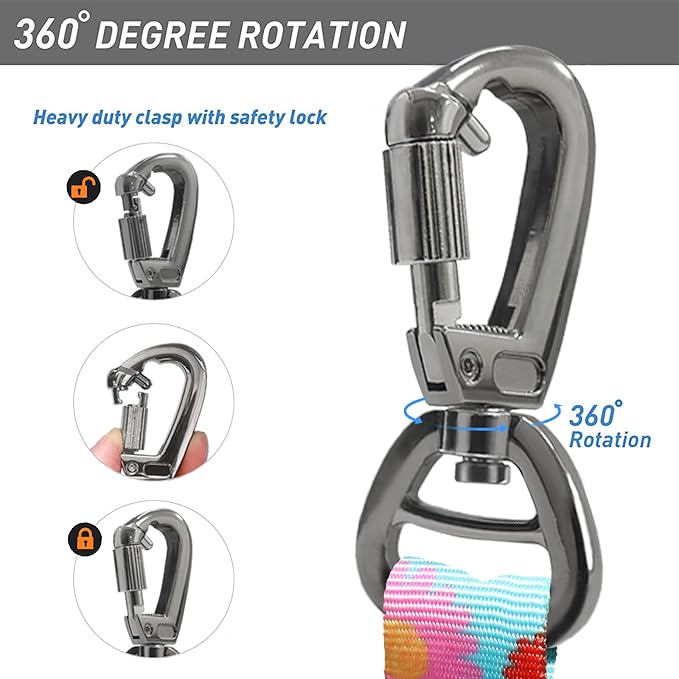 Hotsky Tactical Dog Leash Heavy Duty for Medium Large Dogs That Pull,4-6Ft Strong Bungee Shock Absorbing No Pull Dog Leash with Padded Double Handle and Car Seatbelt,Daisy