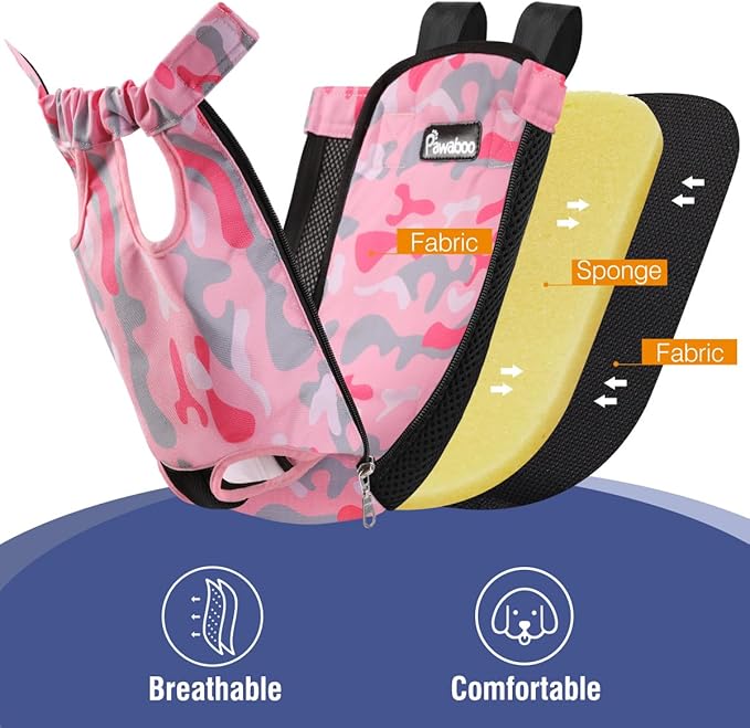 Pawaboo Pet Carrier Backpack, Adjustable Pet Front Cat Dog Carrier Backpack Travel Bag, Legs Out, Easy-Fit for Traveling Hiking Camping for Small Medium Dogs Cats Puppies, Extra Large, Pink Camouflage