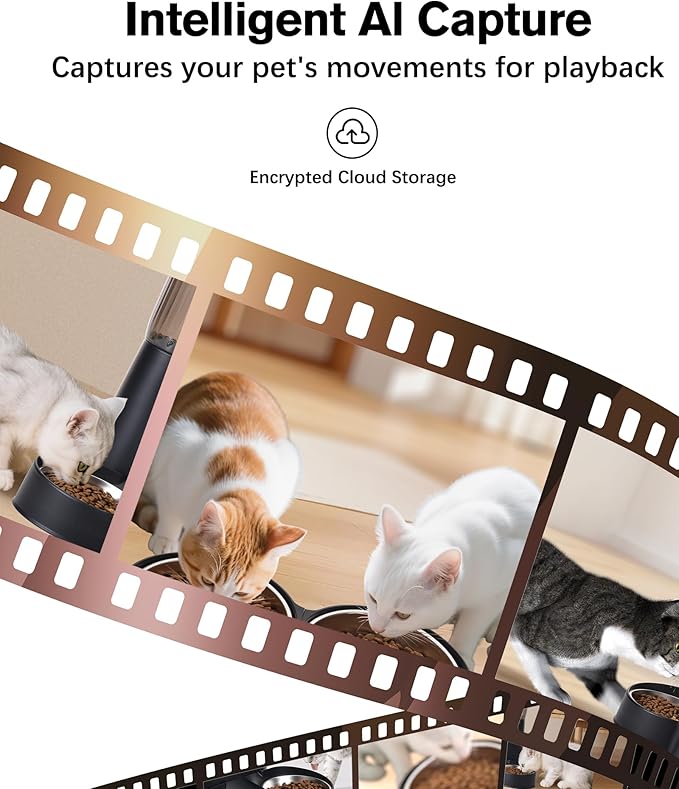 Automatic Cat Feeder, Camera Auto 2 Cats Dispenser 5L Microchip WiFi 2.4G&5G Timed Dual Pet Smart APP Dry Food Self Feeding Container Station (Black)