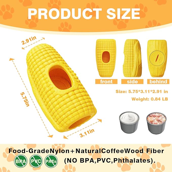 Interactive Dog Toys for Aggressive Chewers, Dog Toy to Keep Them Busy, Corn-Shaped Durable Dog Chew Toys for Large & Medium Breeds, Frozen Treat Holder for Anxiety Relief & Dental Care