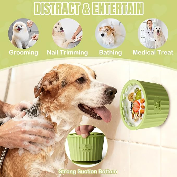 Dog Lick Bowl, Anxiety Relief Dog Licking Mat Freezer Treat Dispenser, Non-Slip Anti-Choking Silicone Slow Feeder Lick Bowl for Small Medium & Large Breed Dogs, BPA Free(Green,M-L)