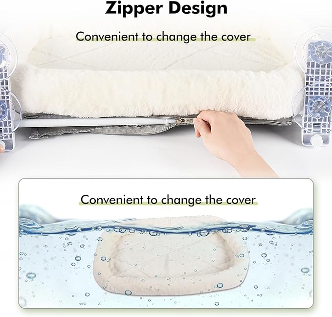 AMOSIJOY Cordless Cat Window Perch, Window Hammock for Cats with 4 Strong Suction Cups, Solid Metal Frame and Soft Cover, Indoor Cat Bed