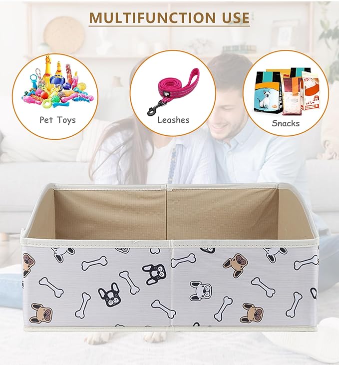 2 Pack Collapsible Dog Toy Basket|Trapezoid Fabric Dog Toy Bin|Dog Toy Box for Living Room Area|Pet Toy Basket for Dogs|Dog Stuff Organizer for Pet Toys,Leash,Blanket-Cute Printing