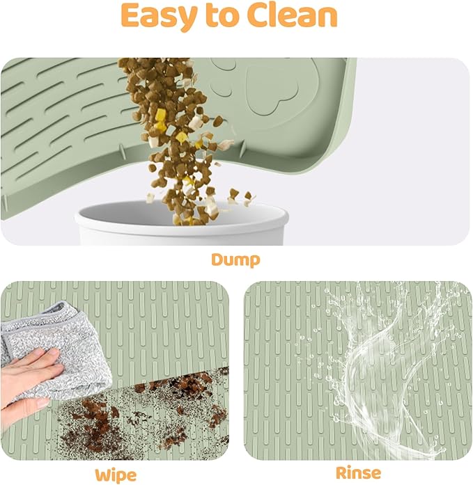 Dog Food Mat, Extra Large 50" x 35" Silicone Pet Feeding Mat with Raised Edge Pet Placemat for Small, Medium, and Large Pets Non-Slip, Easy to Clean (Green)