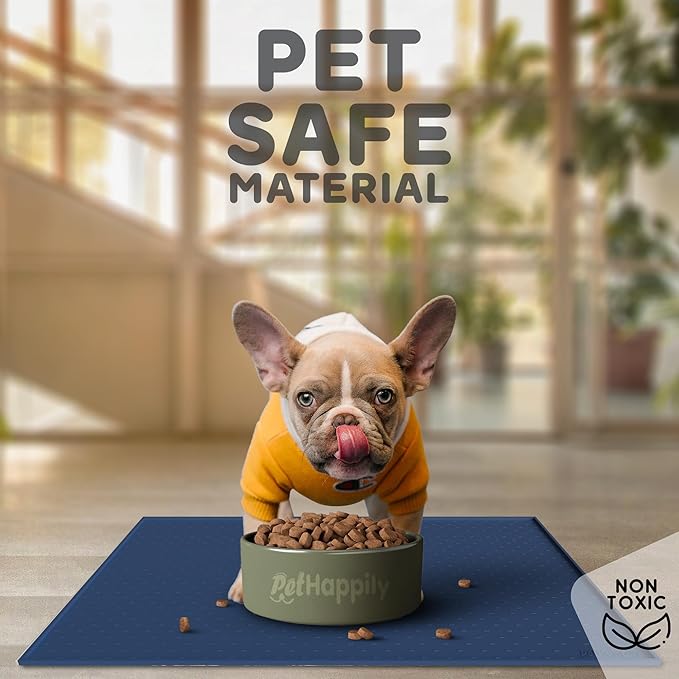 Dog Food Mat - 24x15 Raised Edges Dogs Mat for Food and Water Prevent Spill, Waterproof Cat Food Mats Protect Floors, Easy Clean Dog Bowl Mats for Food and Water, Silicone Pet Feeding Placemats Navy