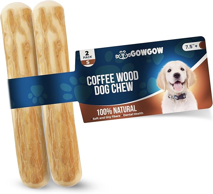 Coffee Wood Dog Chew Stick for Small Dogs, 7.5'', 2 Pack Size S - 100% Natural Chew Toys - Teeth Cleaning, Stress Relief, Dog Health - Organic