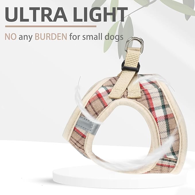 PUPTECK Adjustable Dog Harness Collar and Leash Set Step in No Pull Pet Harness for Small Medium Dogs Puppy and Cats Outdoor Walking Running, Soft Mesh Padded Reflective Vest Harnesses, Khaki XS