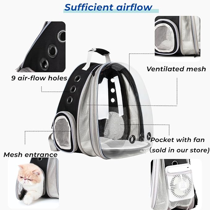 Lollimeow Cat Carrier Backpack, Bubble Expandable Backpack Carrier, Pets and Small Dogs,Airline-Approved, Designed for Travel, Hiking, Walking & Outdoor Use (Front Expandable-Black)