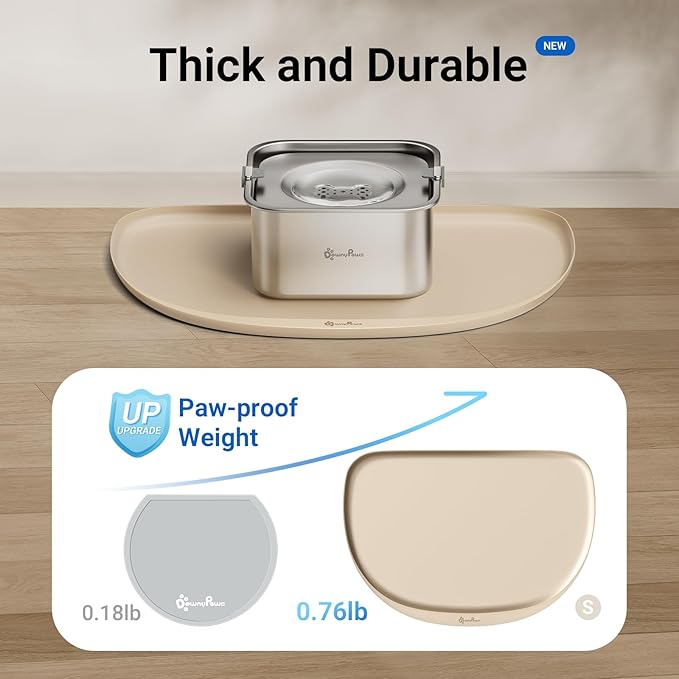 DownyPaws Cat Food Mats for Floors Waterproof, BPA Free Silicone Pet Food Mat, Non-Slip Pet Food Mat with High Raised Edge, Cat Placemat for Messy Drinkers, 18"×12.5", Almond