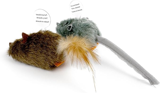 TTcat 2Pcs Silvervine Feather Mice for Cats and Kittens,Interactive Cat Mice Toy,Melody Chaser Cat Play Squeaking Mice.